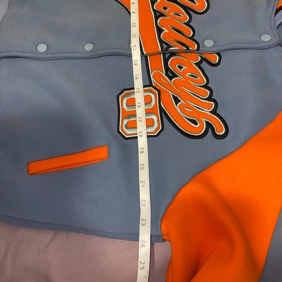 Edikted Cowboys Varsity Sweatshirt Jacket - Orange and Blue - Picture 8 of 8